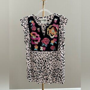 Savanna Jane Floral & Animal Print Flutter Sleeve Top – Size Medium